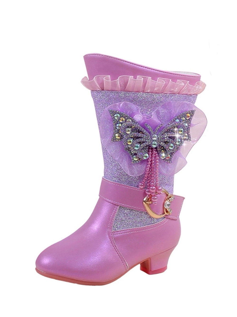 Girls Pink Glitter Princess Boots Butterfly Dress Up Shoes Size 29